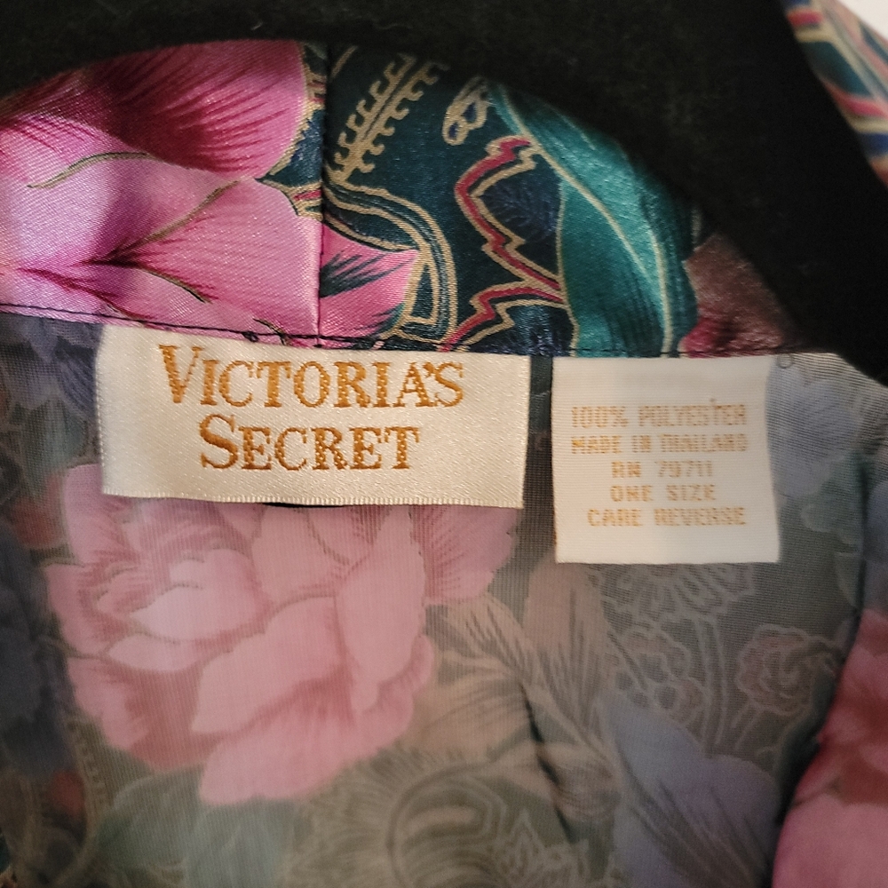 Victoria's Secret Gold Label Vintage Sheer and Satin Green Pink Floral Robe OS - Picture 9 of 9